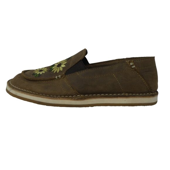 Rank-45 Brown Leather Embroidered Sunflower Slip On Flats Loafers Womens 8 - Picture 4 of 13